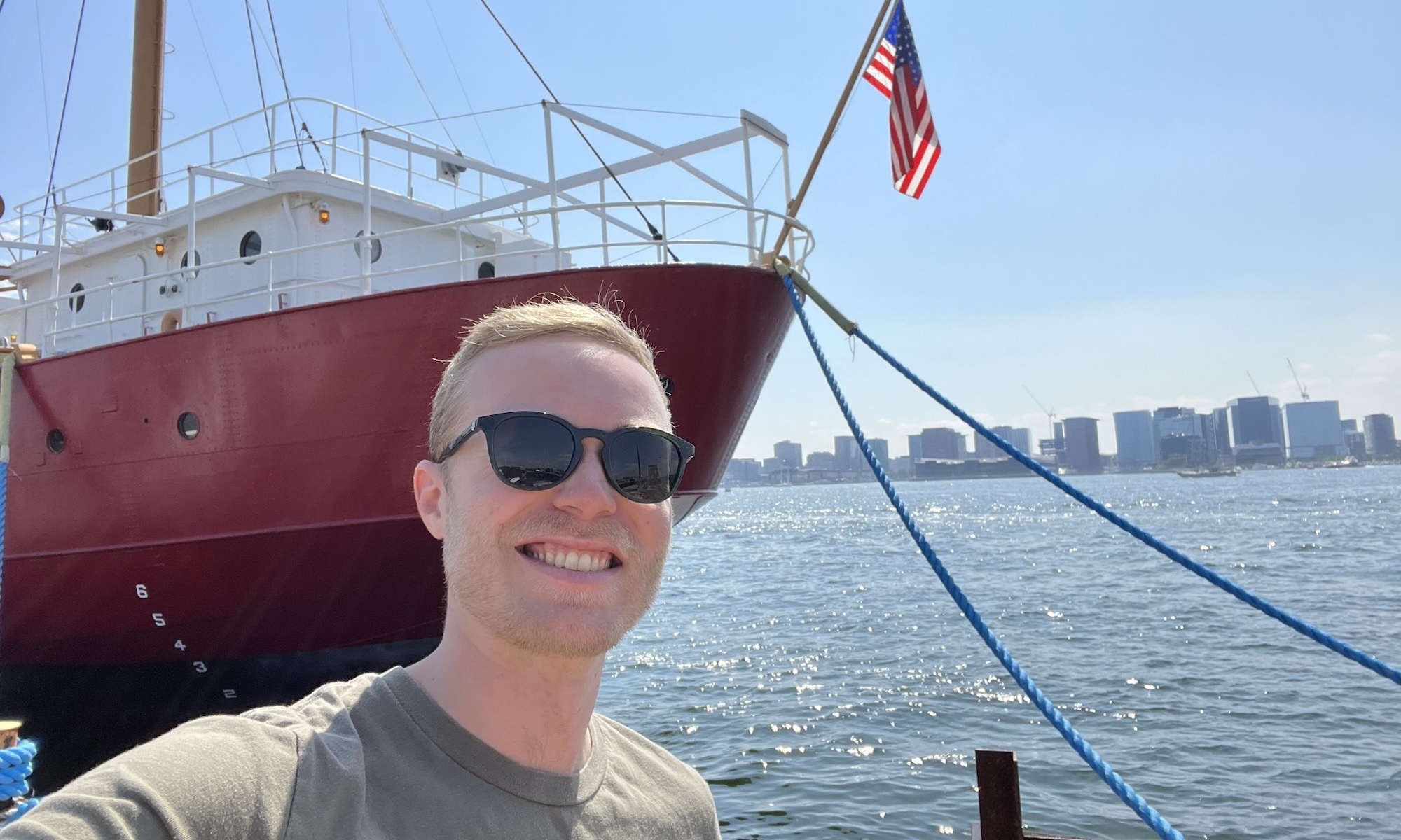Lightship co-founder, Ben Parker, in front of the Nantucket LV-112, which is now based in Boston, MA and owned by the United States Lightship Museum