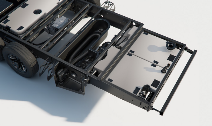 overhead photo of the AE.1 chassis, showing the waste water hose and system